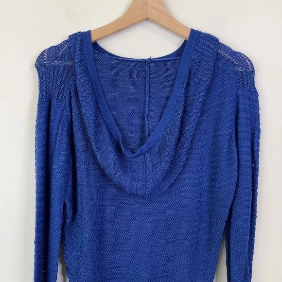 Aritzia Wilfred Free Royal Blue Hooded Open Knit Cashmere  Blend Sweater - Picture 11 of 15